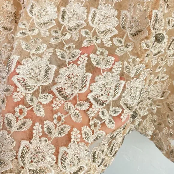 Cache Top Blouse Womens Size Medium Ivory Beaded Lace Floral Heavy - Picture 8 of 13